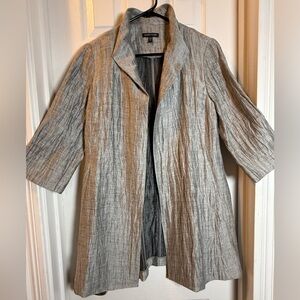 Coastal Grandmother Eileen Fisher Cardigan Metallic Gray Linen Silk Open Front